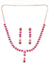 Rose Gold Toned Ruby Pink AD Studded Minimal Necklace Jewellery Set