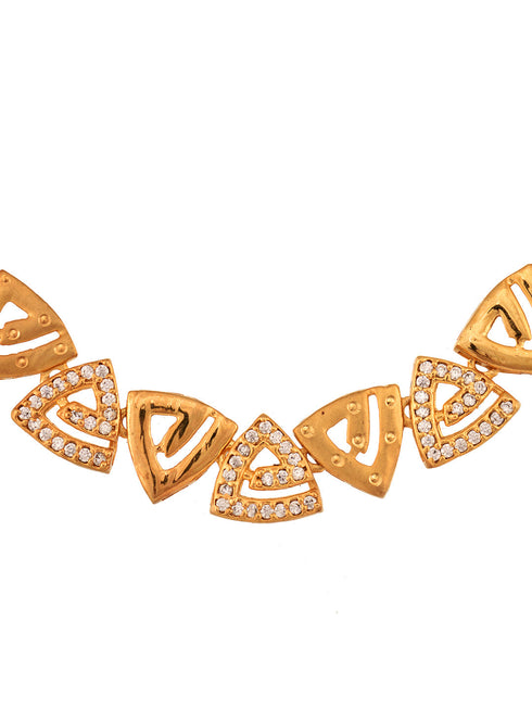 Gold Plated AD Studded Triangle shaped Handcrafted Necklace Jewellery Set