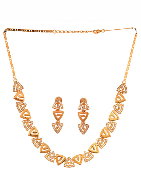 Gold Plated AD Studded Triangle shaped Handcrafted Necklace Jewellery Set