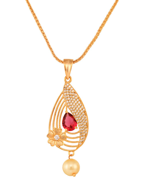 Gold Plated Ruby Studded Floral Locket jewellery Set