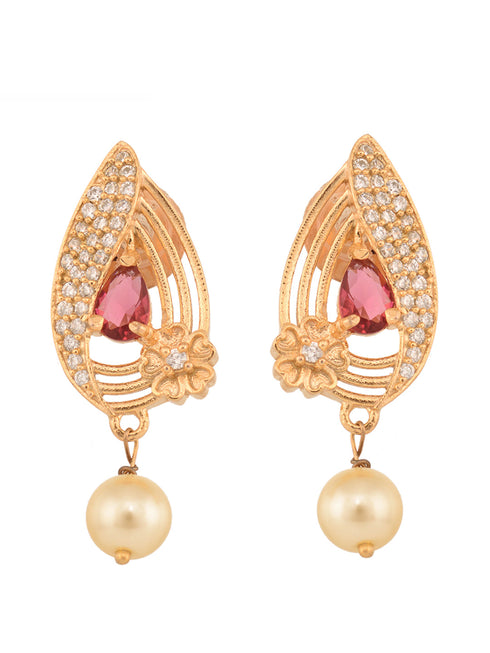 Gold Plated Ruby Studded Floral Locket jewellery Set