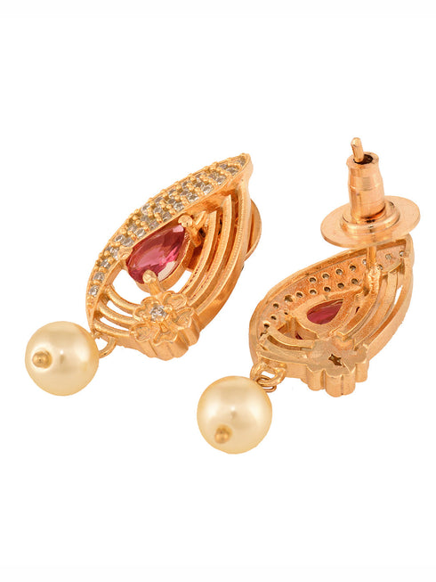 Gold Plated Ruby Studded Floral Locket jewellery Set