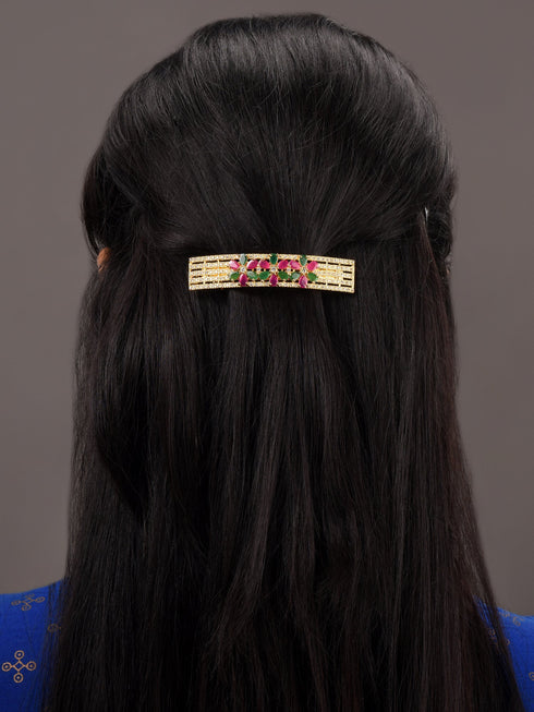 Gold Plated Temple French Barrette Hair Clip