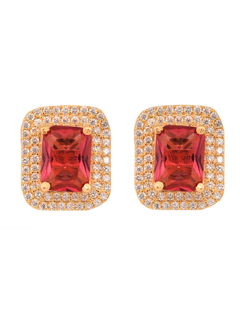 Women GoldPlated Red Square Studs Earrings