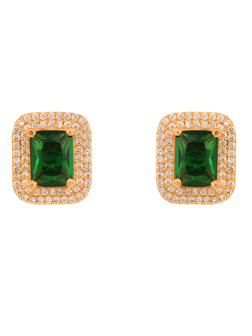 Gold Plated Green AD Studded Studs Earring