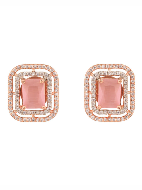 Women Pink Square Studs Earrings