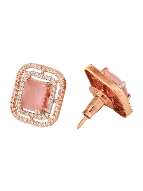 Women Pink Square Studs Earrings