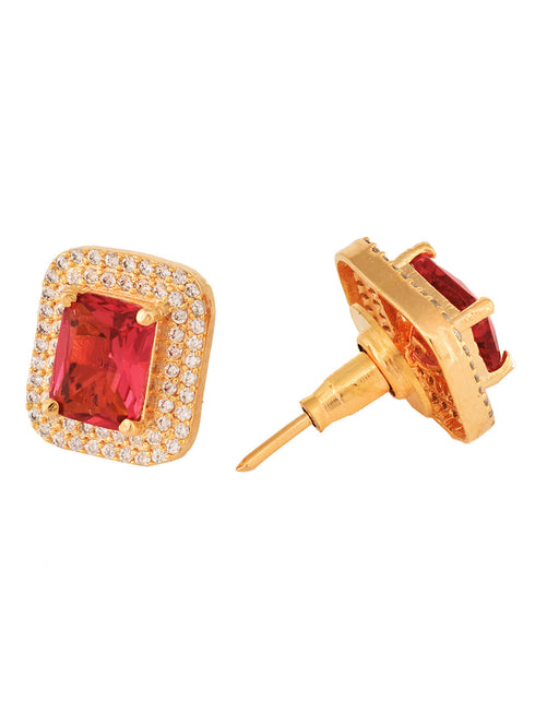 Women GoldPlated Red Square Studs Earrings