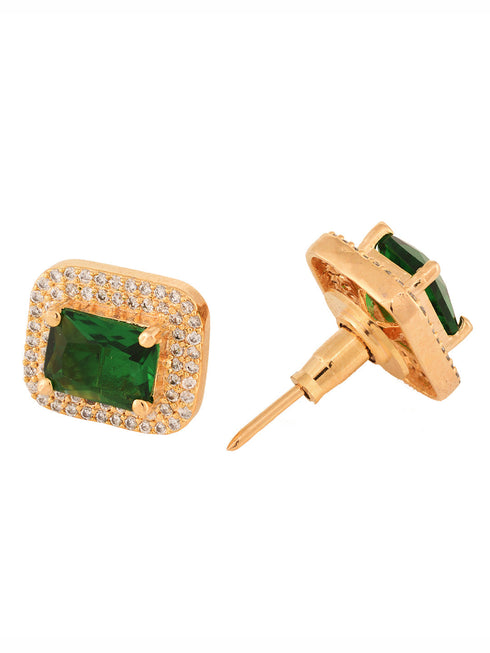Gold Plated Green AD Studded Studs Earring