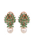 Rose Gold Plated Green AD Studded Luxourios Pearl Drop Earrings