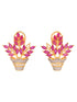 Gold Plated Red AD Studded Flower Bouquet Shaped Stud Earrings