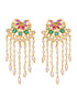 Gold Plated Red & Green AD Studded Crescent Shaped long Pearls Drop Earrings