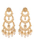 Gold Plated White AD Studded Pearl Drop Contemporary Long Chandbali Earrings