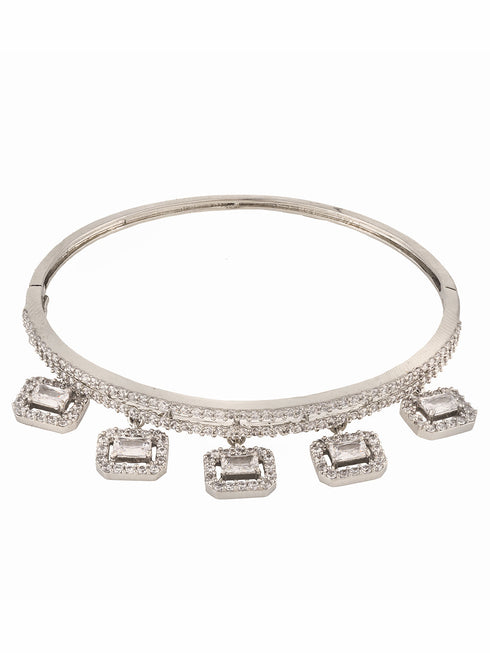 Silver Plated AD Studded Minimal Charms kada bracelet
