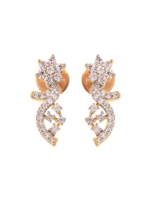 Gold Plated Black & White AD Studded & Beaded Mangalsutra Earrings