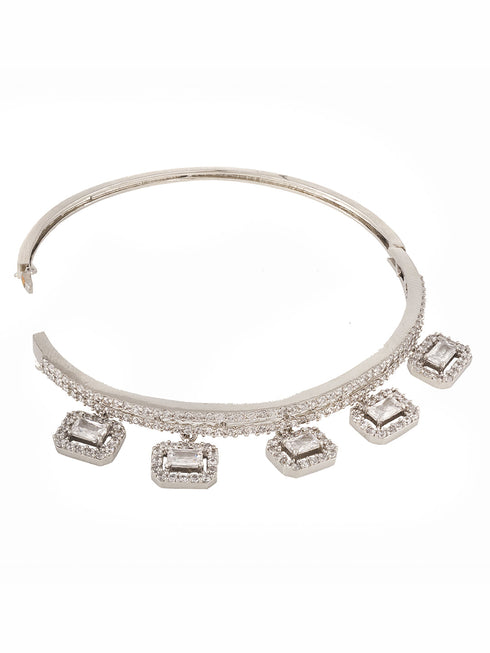 Silver Plated AD Studded Minimal Charms kada bracelet