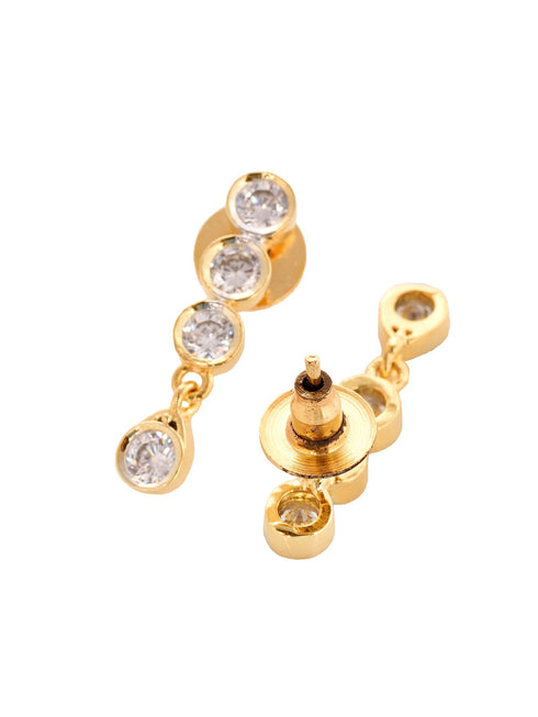 Gold Plated Black & White AD Studded & Beaded Mangalsutra Earrings