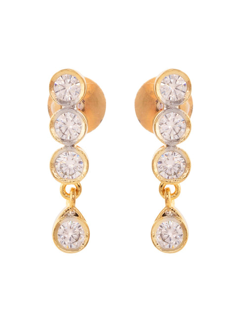 Gold Plated Black & White AD Studded & Beaded Mangalsutra Earrings