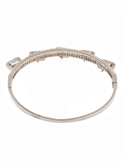 Silver Plated AD Studded Minimal Charms kada bracelet