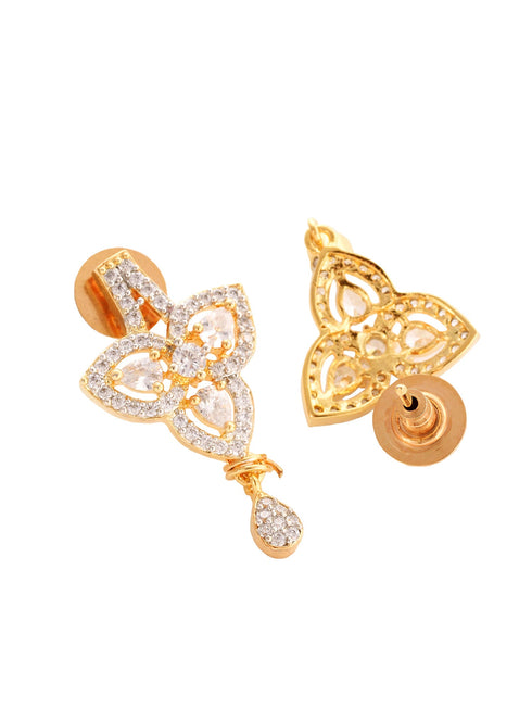 Gold Plated Black & White AD Studded & Beaded Mangalsutra Earrings