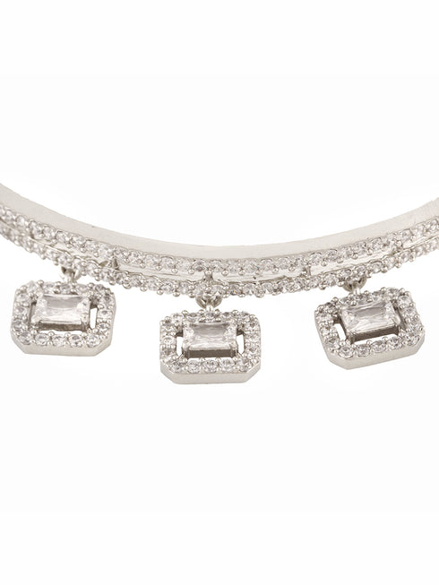 Silver Plated AD Studded Minimal Charms kada bracelet
