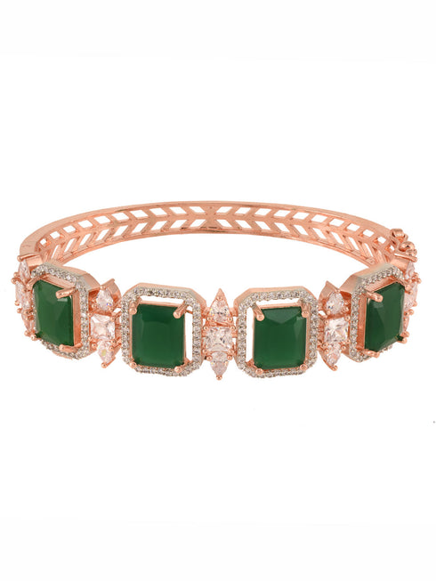 Rose Gold Plated Green Emerald Studded Statement Bracelet