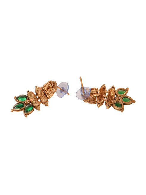 Gold Plated Green stone studded Handcrafted Leaf design Temple Jewellery Set