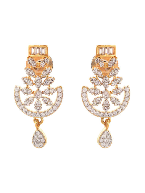 Gold Plated Black & White AD Studded & Beaded Mangalsutra Matching Earrings