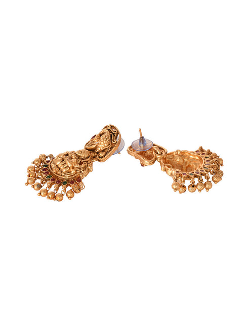 Gold Plated Multi stone studded Pearl beaded Handcrafted Temple Jewellerey Set