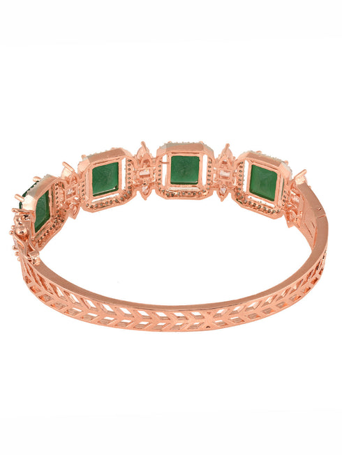 Rose Gold Plated Green Emerald Studded Statement Bracelet