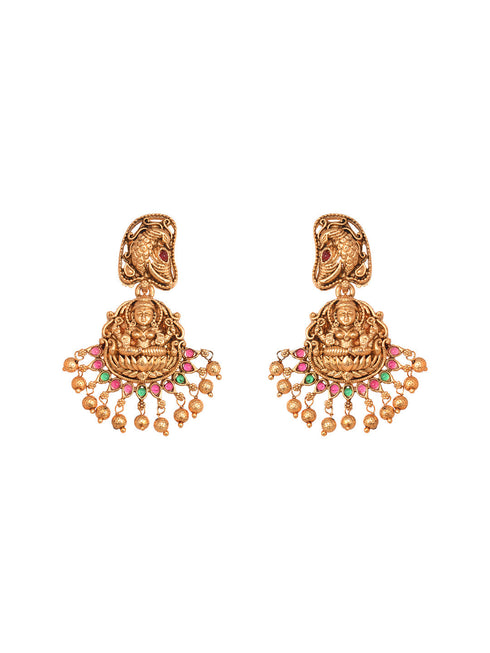 Gold Plated Multi stone studded Pearl beaded Handcrafted Temple Jewellerey Set