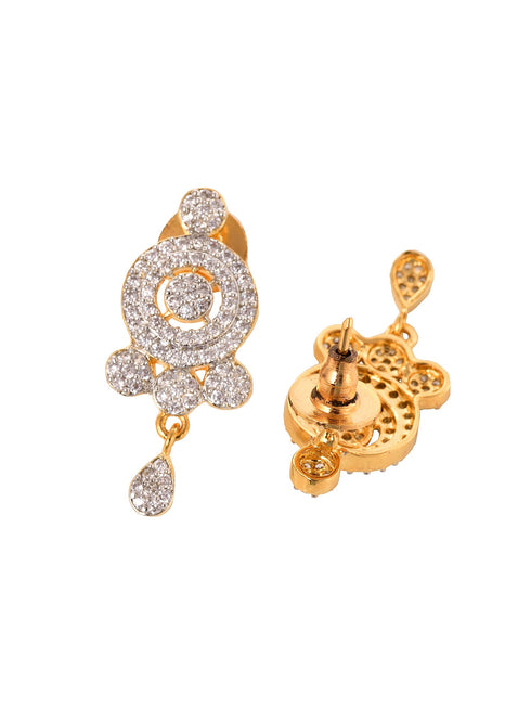 Gold Plated Black & White AD Studded & Beaded Mangalsutra Earrings