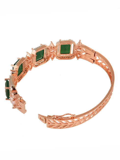 Rose Gold Plated Green Emerald Studded Statement Bracelet