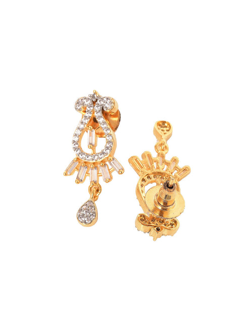 Gold Plated Black & White AD Studded & Beaded Mangalsutra Earrings