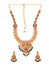 Gold Plated Multi stone studded Handcrafted Exquisite Lakshmi ji & Peaacock Design Temple Jewellery Set