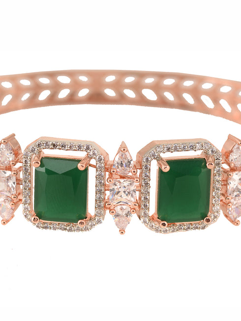 Rose Gold Plated Green Emerald Studded Statement Bracelet