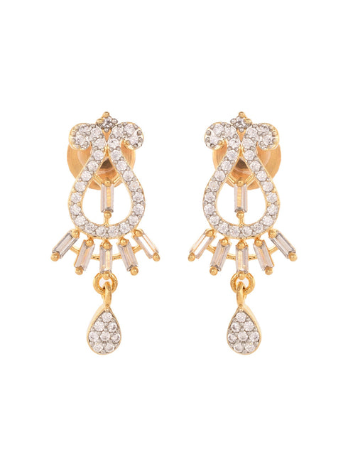 Gold Plated Black & White AD Studded & Beaded Mangalsutra Earrings