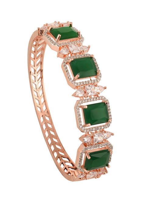 Rose Gold Plated Green Emerald Studded Statement Bracelet