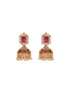 Gold Plated Green & Red stone studded Handcrafted Exquisite Design Lakshmi ji Temple Jewellery Set