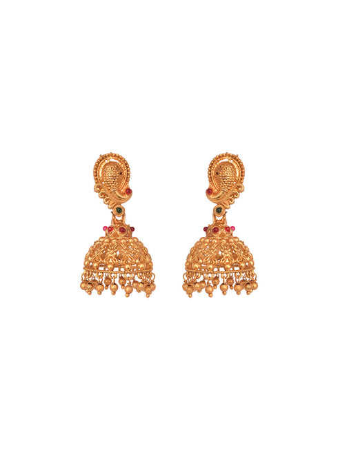 Gold Plated Multi stone studded Handcrafted Exquisite Temple Lakshmi ji & Peacock Design Jewellery Set