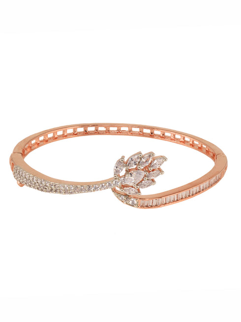 Rose Gold Plated AD Studded Floral Minimal kada Bracelet