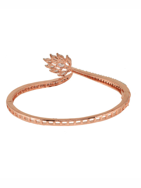 Rose Gold Plated AD Studded Floral Minimal kada Bracelet