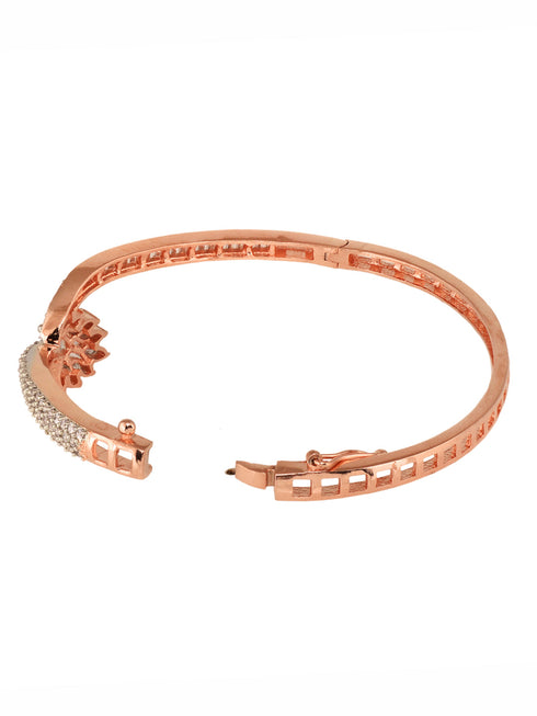 Rose Gold Plated AD Studded Floral Minimal kada Bracelet