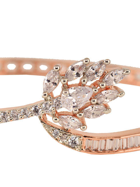 Rose Gold Plated AD Studded Floral Minimal kada Bracelet