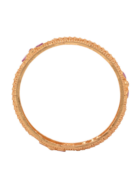 Set Of 2 Gold Plated Pink Colored Floral Filigree bangles