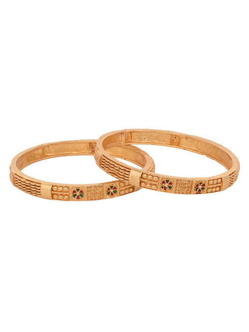 set Of 2 Gold Plated Multi colored Floral Designer Handcrafted Bangles