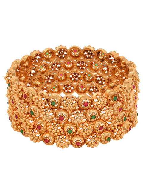 Set Of 2 Gold Plated White AD Studded Handcrafted Designer Bangles