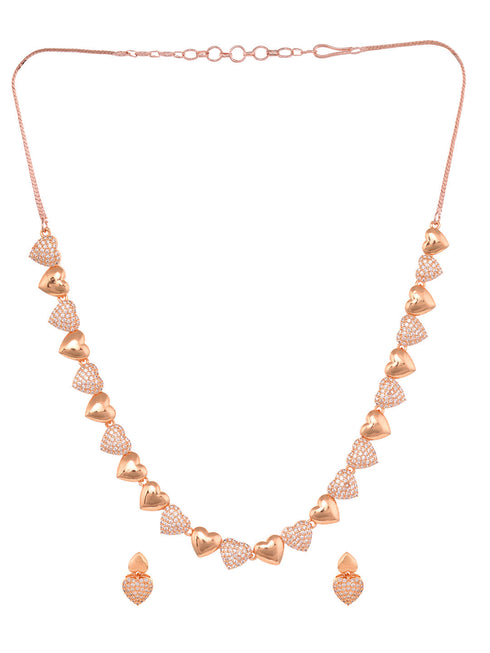 Gold Plated AD Studded Heart shaped Handcrafted Necklace Jewellery Set
