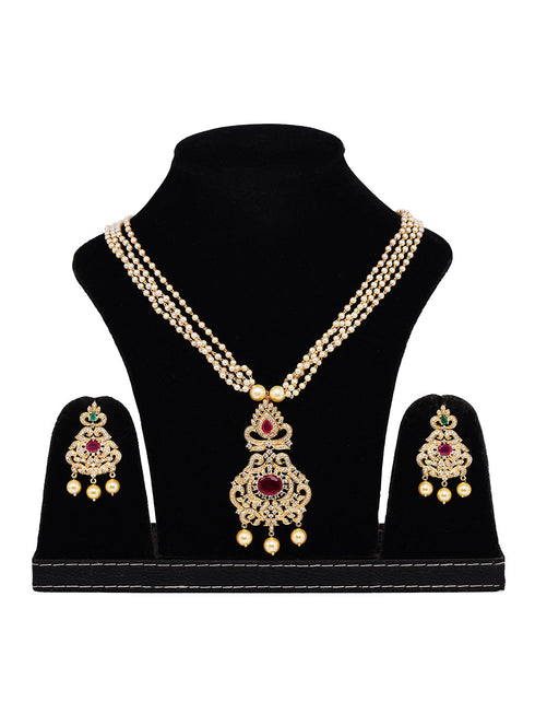 Gold Plated Multi AD studded traditional Necklace Earrings