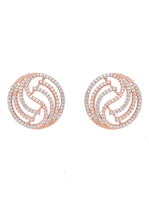 Rose Gold plated AD studded Contemporary Stud Earrings